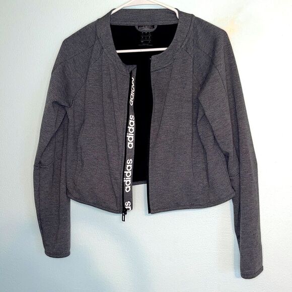 Women’s Adidas Gray Designed to move cropped zip up jacket athletic athleisure - Picture 3 of 7